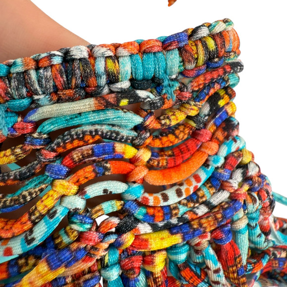 Luli Fama Wild And Free Bikini Set Size L Fringe Bottoms Cheeky Push Up Halter - Picture 4 of 10